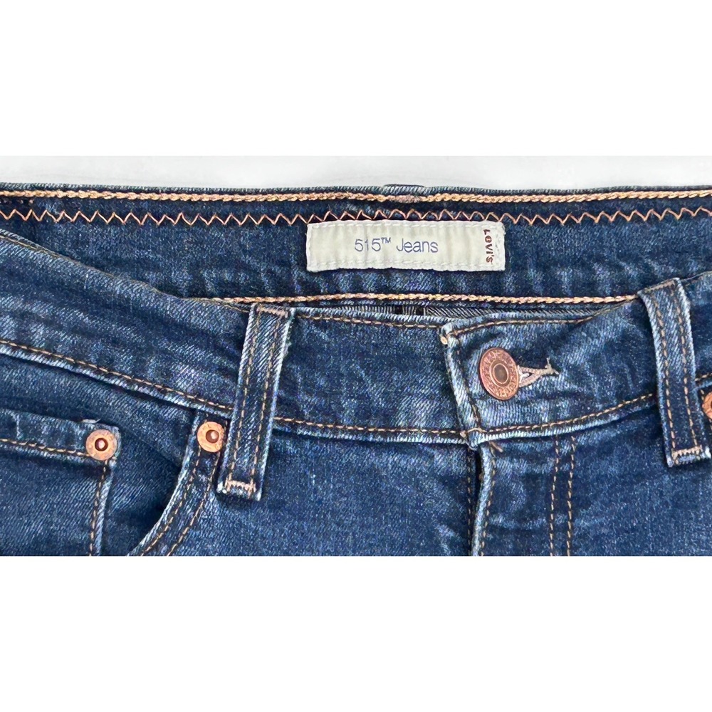 Levis 515 Women Dark Wash Blue Stretch Denim Cuffed Capri Cropped Jeans Size 6 - Picture 2 of 9